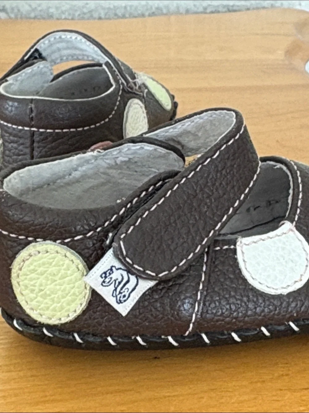 Pediped Baby Girl Faux Leather Polka Dot Brown Pink Soft Mary Jane Shoes 0-6 mo